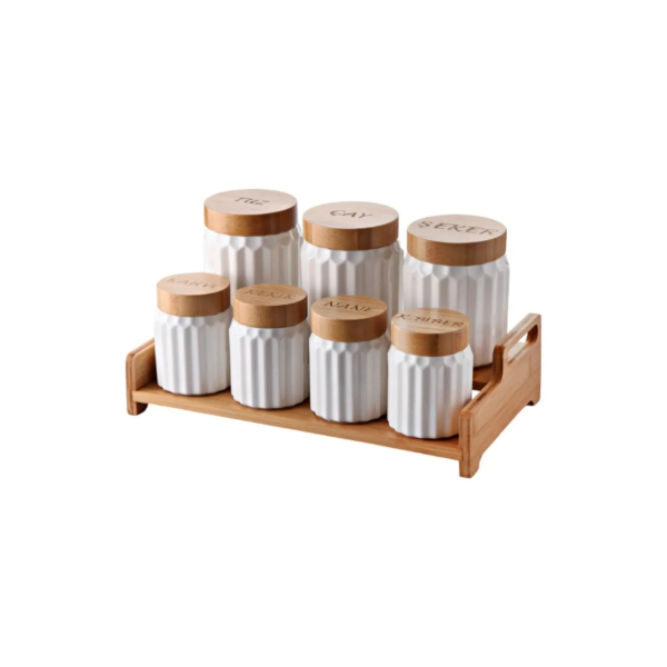 7li Bambu Kapak Standli Baharat Seti 1