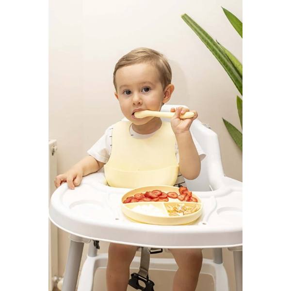 Sari 3lu Silikon Yemek Seti – Onluk Dis Kasiyicili Kasik Vakumlu Tabak 1