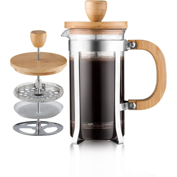 Ahşap Detaylı 600 ml Cam French Press 7 Ahşap Detaylı 600 ml Cam French Press