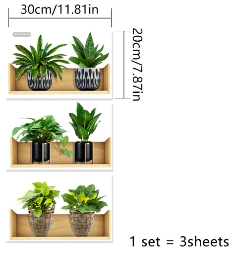 Rafli Bitki Tasarimli Yapiskanli Sticker 2030 cm 3lu Set 1