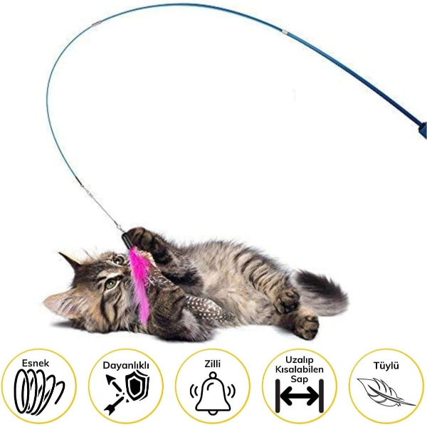 İSTANBUL Toptan Ticaret 115 Teleskopik Zilli Ve Tüylü Kedi Oyuncağı