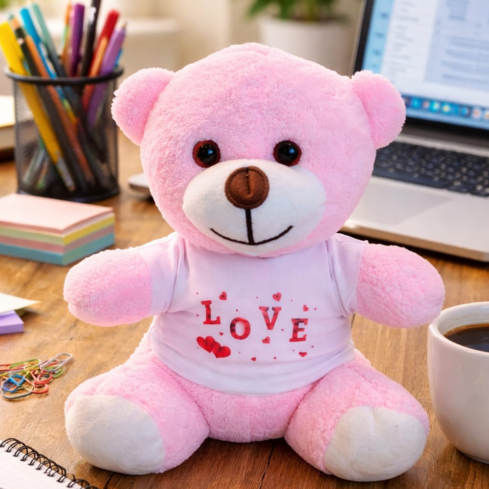 Love Tişörtlü Pembe Peluş Ayıcık 4 Love Tişörtlü Pembe Peluş Ayıcık