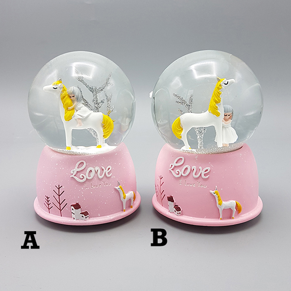 Mini Pembe Kar Küresi - Sevimli Unicorn ve Kız Tasarımlı - Işıklı 4 Mini Pembe Kar Küresi - Sevimli Unicorn ve Kız Tasarımlı - Işıklı